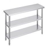 Stainless Steel Food Prep Table, 14 x 48 x 34 Inch Commercial Kitchen Worktable, with 2 Adjustable Undershelf, Heavy Duty Prep Table Metal Work Table for BBQ, Kitchen, Home, and Garage